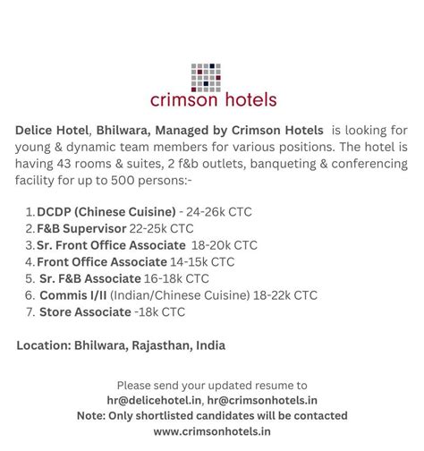 crimson hotel careers|Careers .